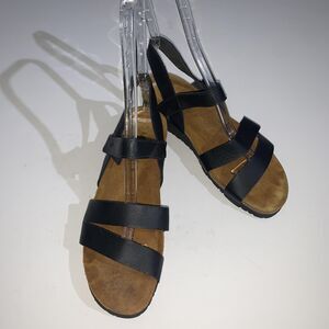 Naot Sandals Womens 11 Black Kayla Leather Strappy Slingback Wedge Shoes